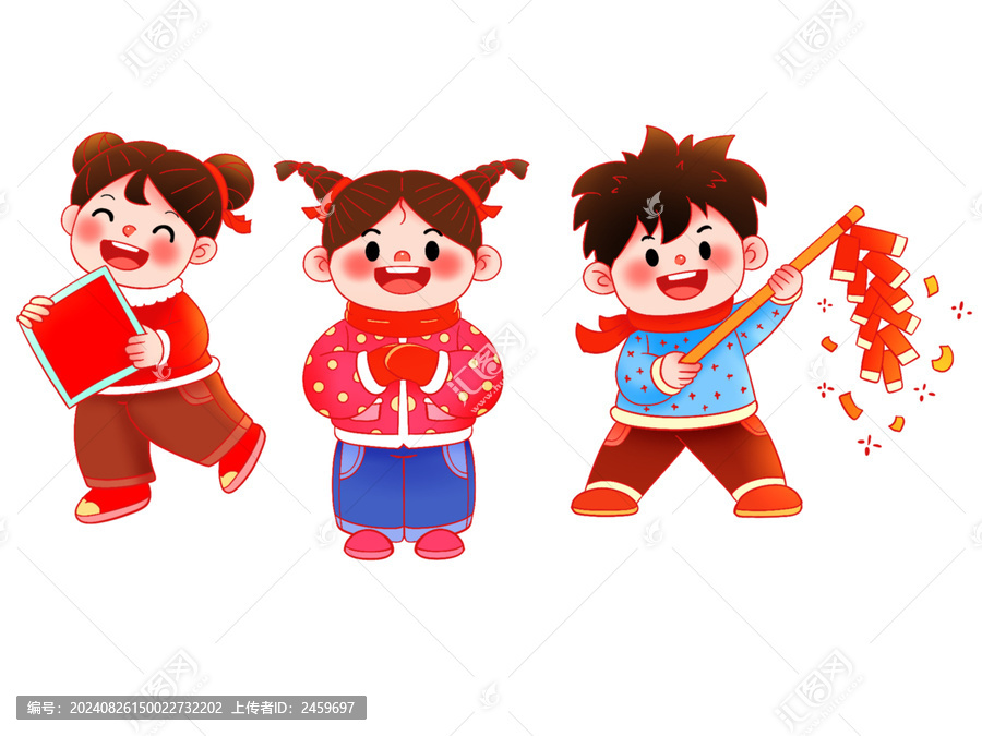 线描喜庆可爱卡通三个福娃