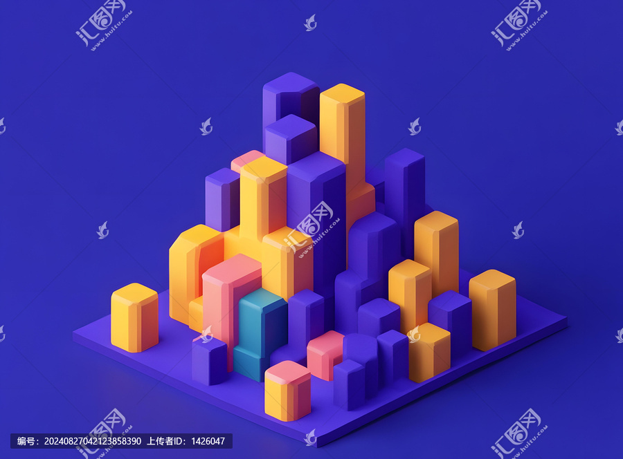 抽象多彩的3D城市景观
