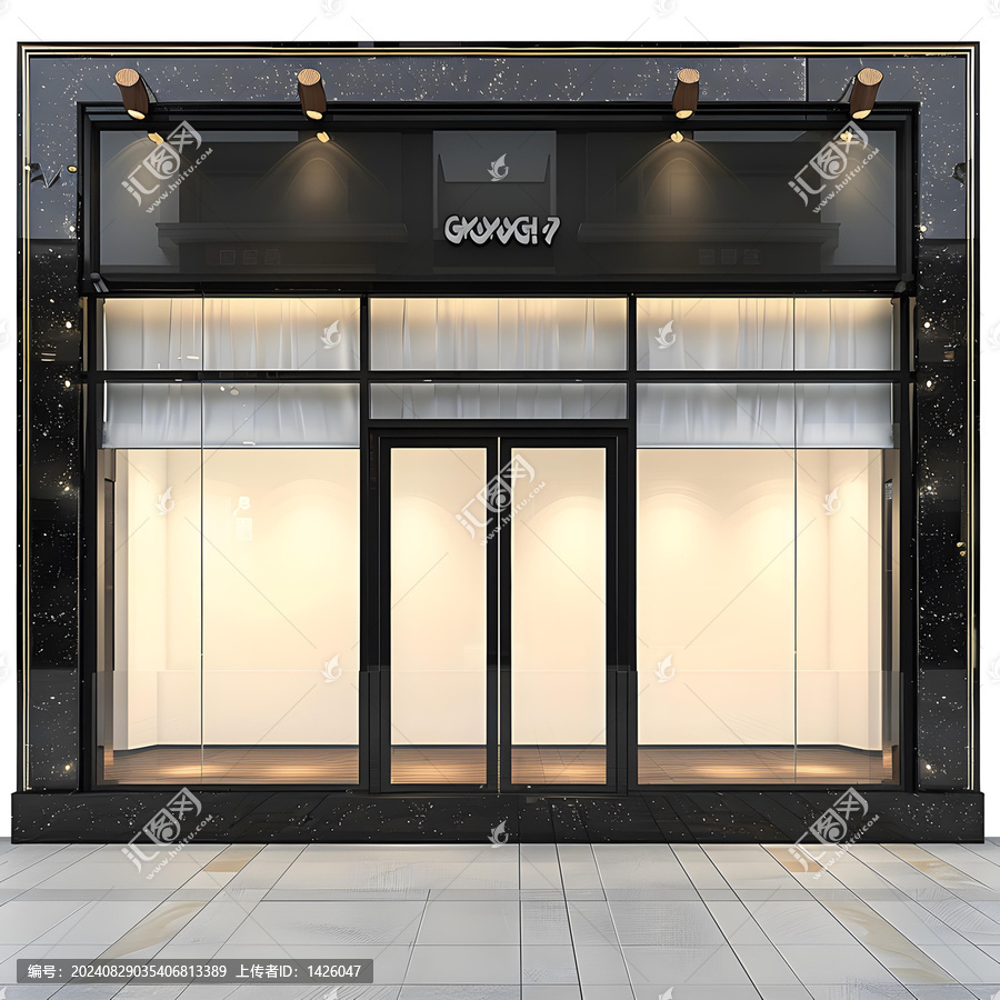 现代黑色金色玻璃门店铺门面