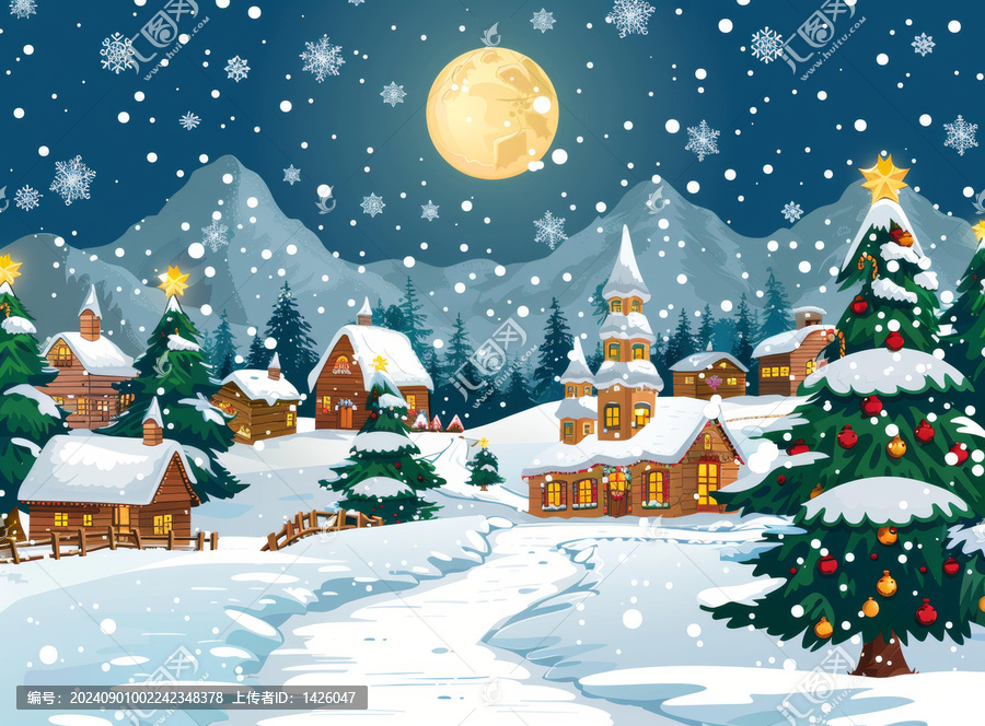 雪夜小镇的圣诞前夕