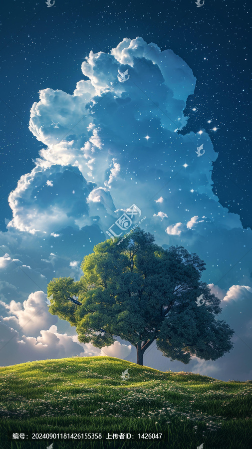 星空下的孤独树
