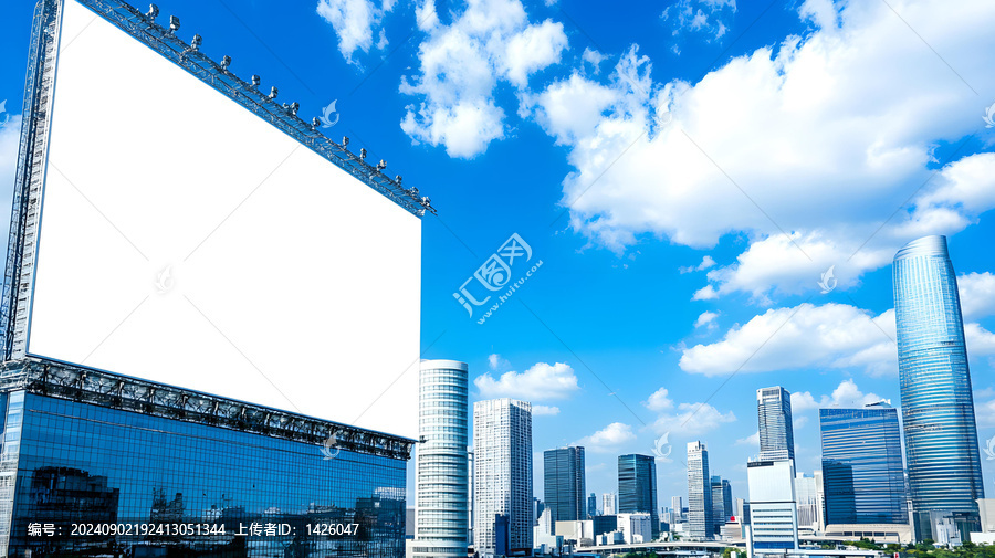 城市摩天大楼空白广告牌样机