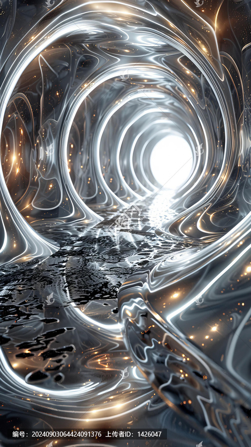未来科幻隧道灯光闪耀金属地板闪闪发光
