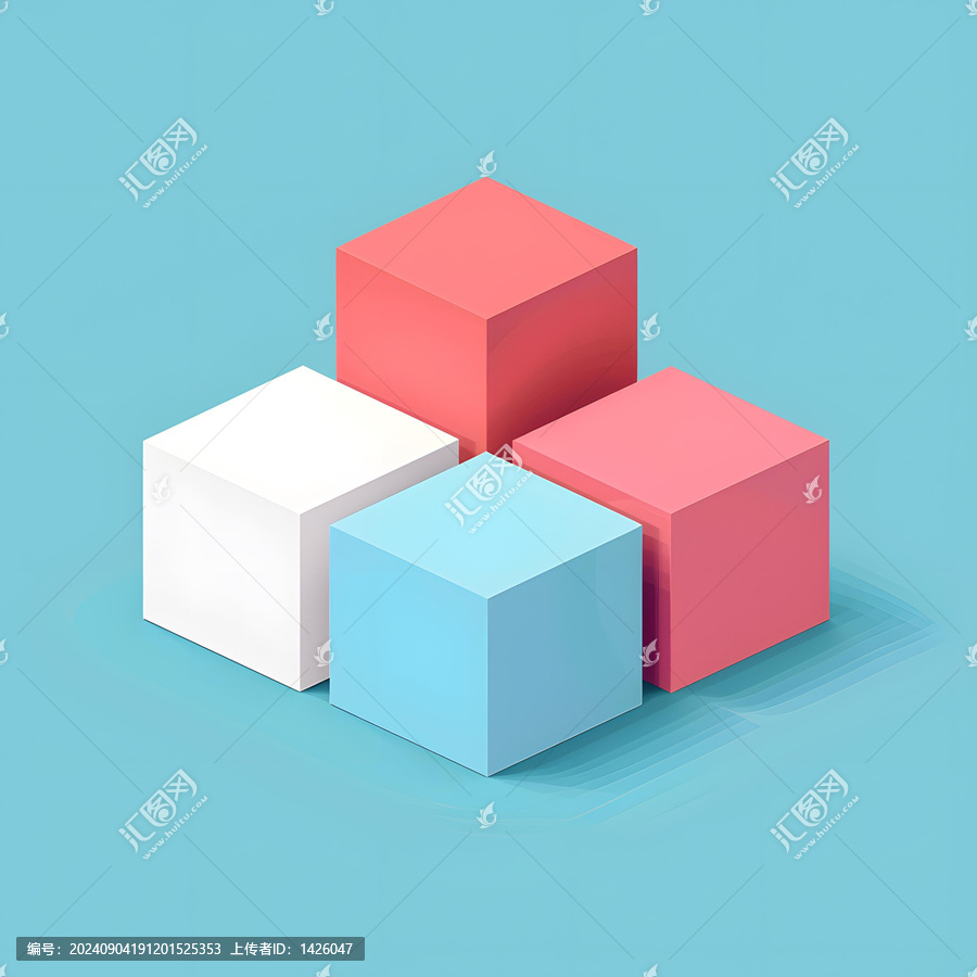 蓝色背景下的抽象几何立方体