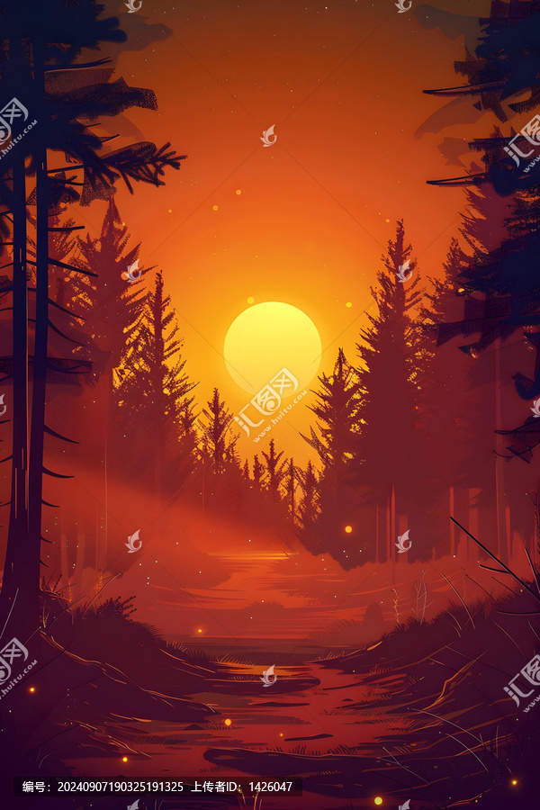 森林日落景观