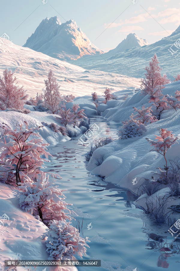 雪山河流的AI图片