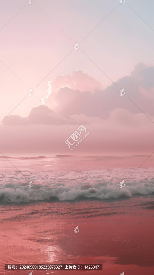 粉红色天空下的海浪