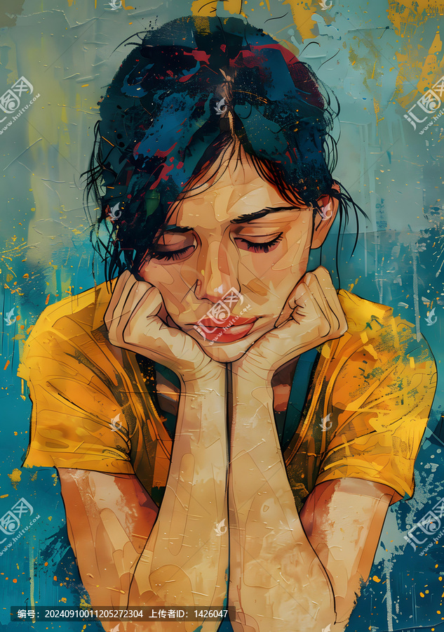 一个闭着眼睛的年轻女人的肖像