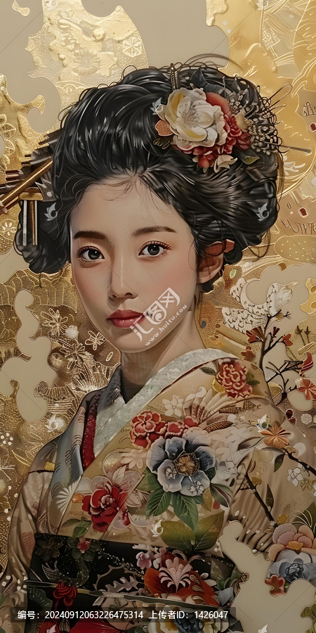 身穿和服的日本女性肖像