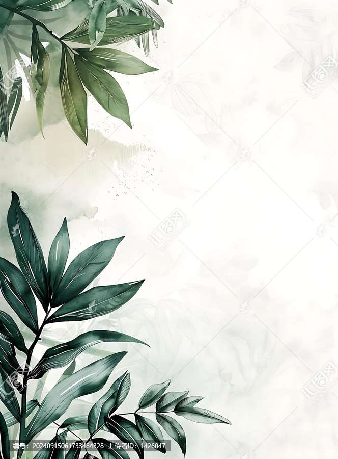 水彩绿叶植物背景