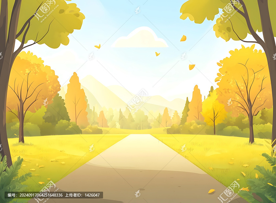 秋天森林道路