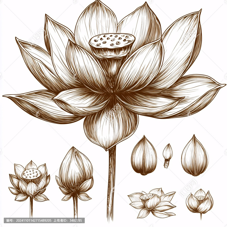 线描莲花