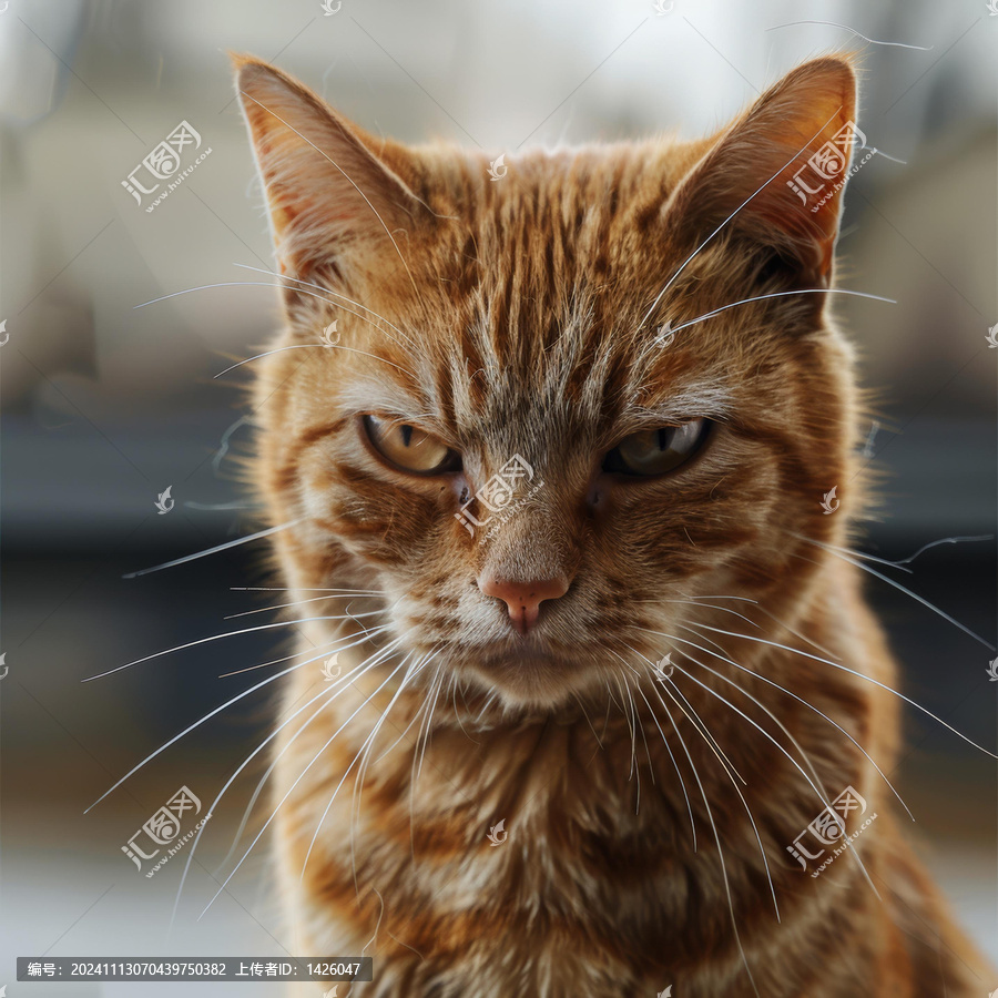 一只姜黄色猫咪正用恼怒的表情看着镜头