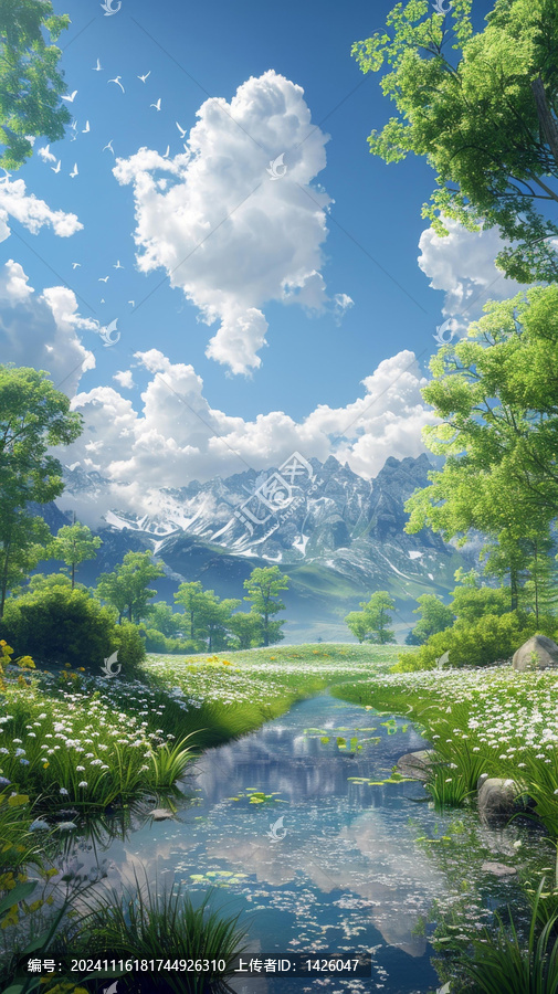 梦幻般的山谷溪流花海