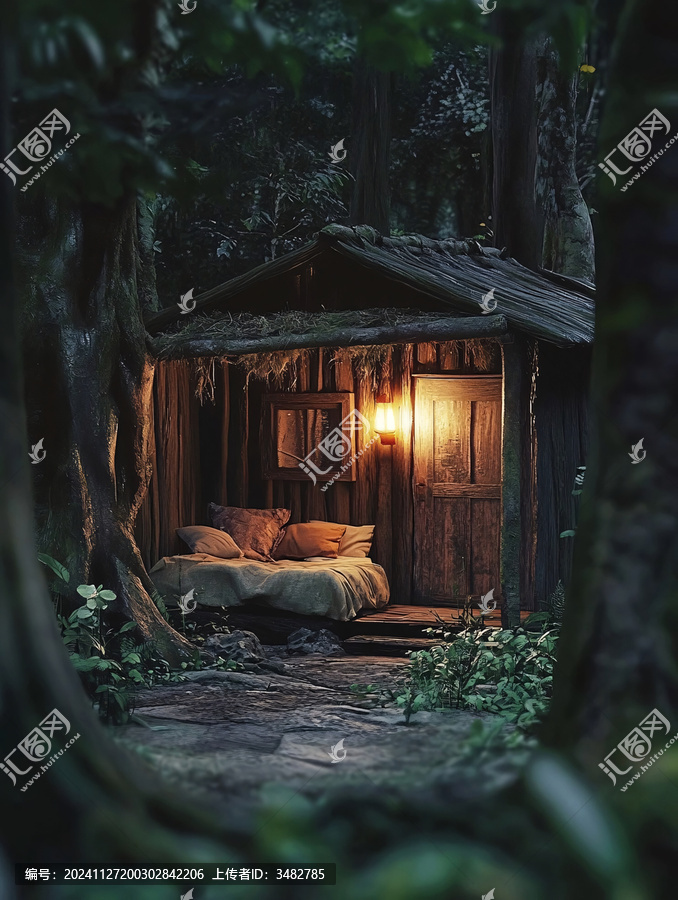 森林小木屋夜景