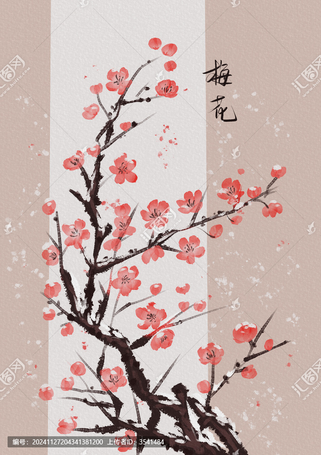 工笔画国画水墨花卉手绘植物梅花插画