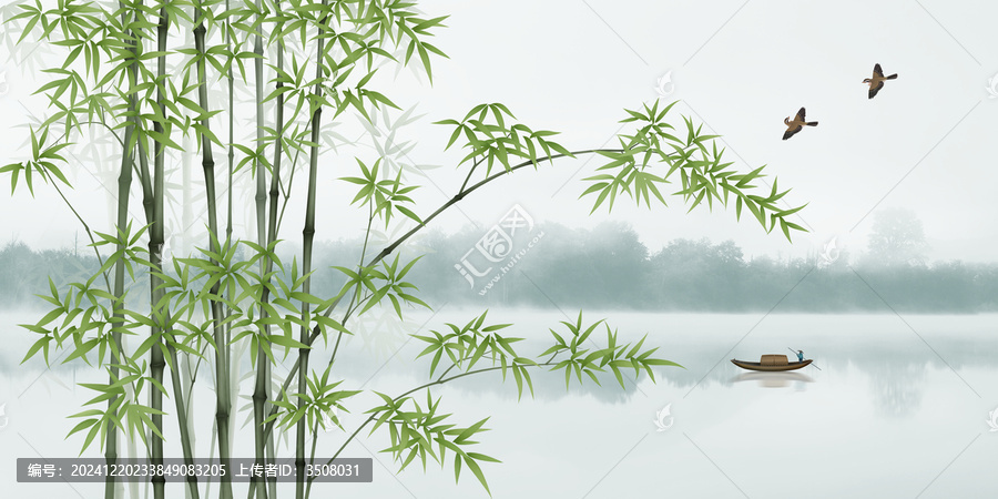 湖光秀景竹子背景墙
