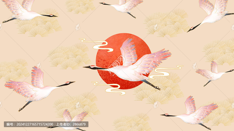 仙鹤中国风金边插画