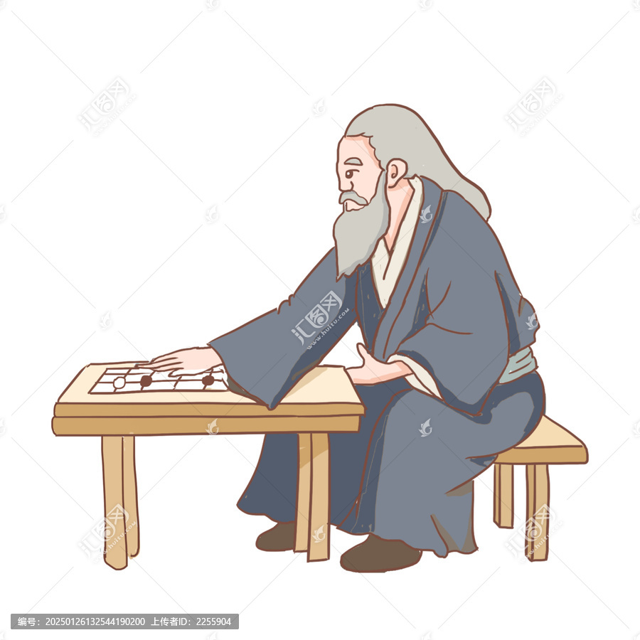 手绘卡通古人下棋免抠元素