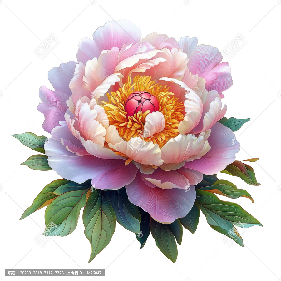 [免抠素材]一朵美丽的粉红色牡丹花