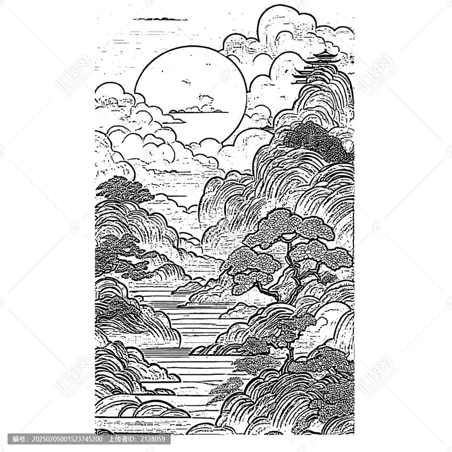 祥云黑白图案