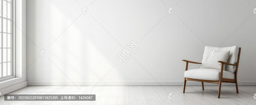 现代极简室内场景,木质单人椅