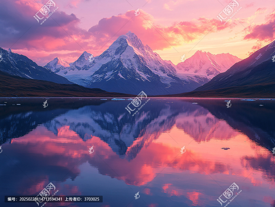 雪山倒影湖面
