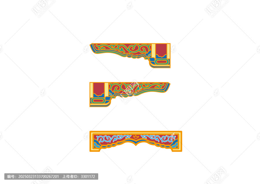 古建筑雀替彩绘矢量素材