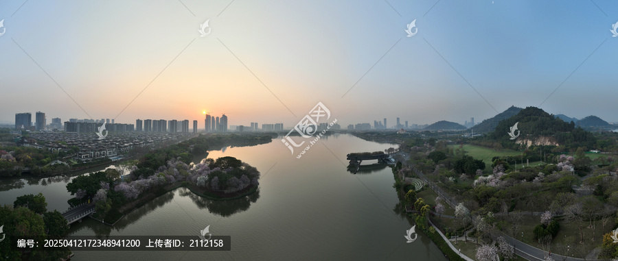 顺峰山公园桂畔湖春色日出全景