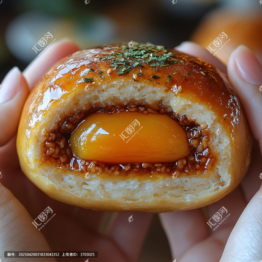 蛋黃紅豆包切面