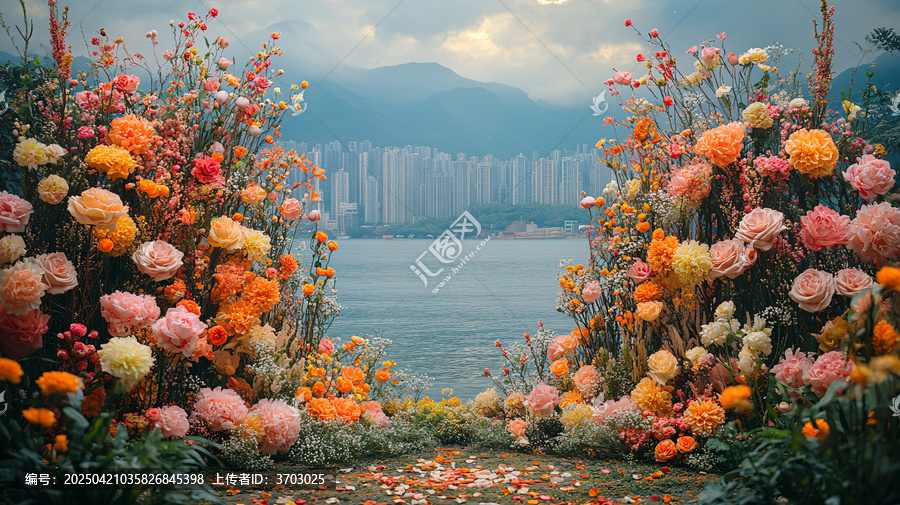 城市前的花卉婚礼布置