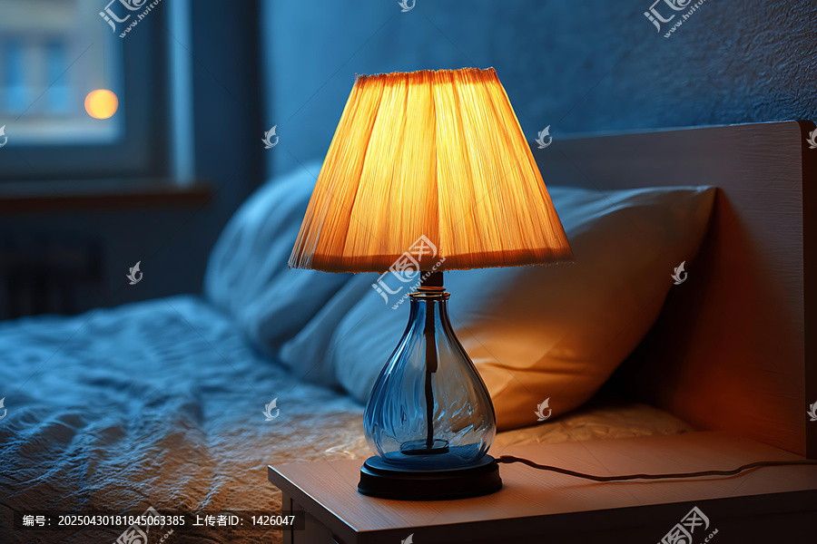 卧室床头柜上的温馨夜灯