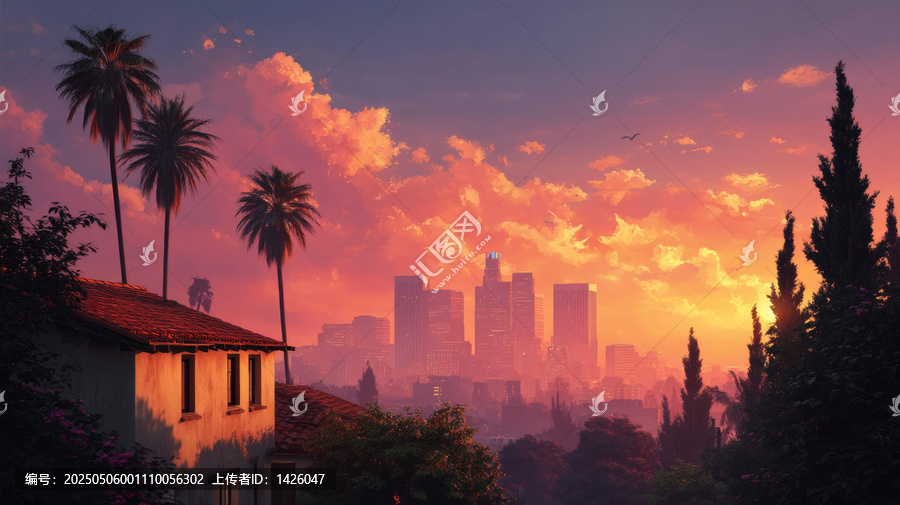 夕阳下的洛杉矶城市风光