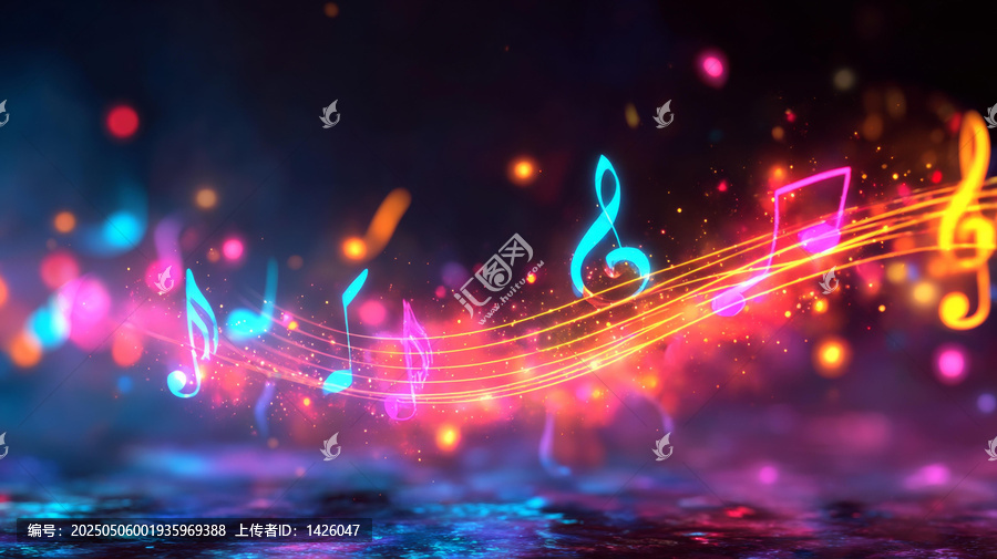 充满活力的霓虹音乐符号背景图