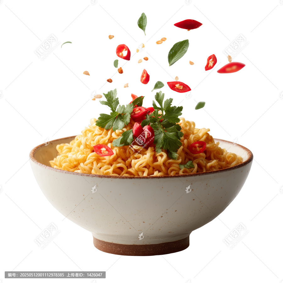 [免抠素材]碗中飞舞的辛辣即食面