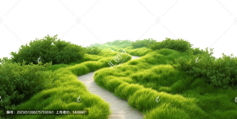 [免抠素材]绿色草坪小径蜿蜒绿地