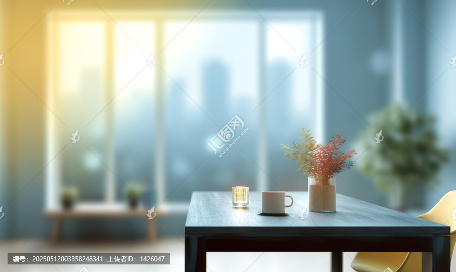 现代家居办公室桌自然光场景