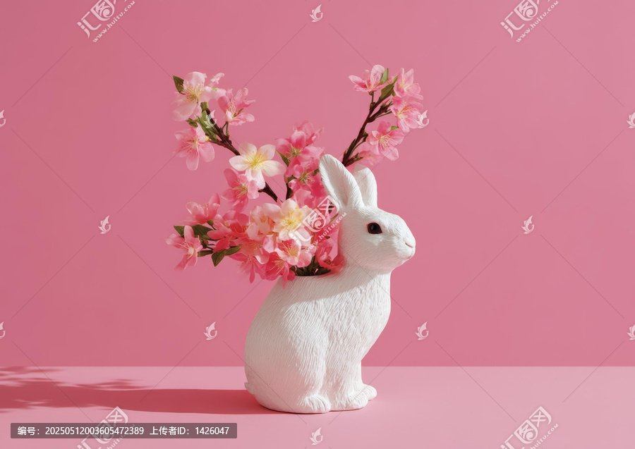 粉嫩兔兔花瓶春日装饰