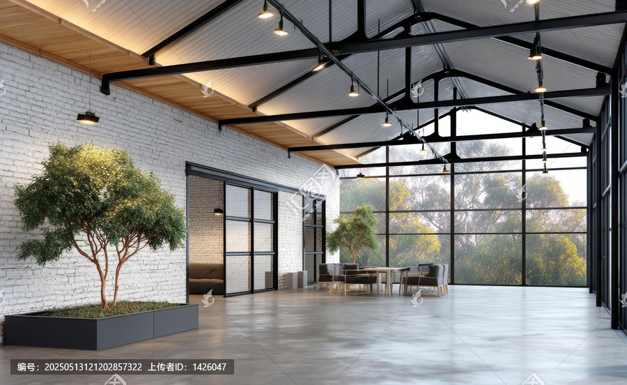 现代工业loft办公空间大窗户