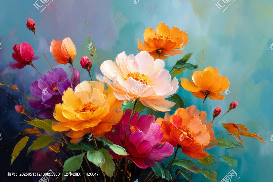 色彩缤纷的花束绘画