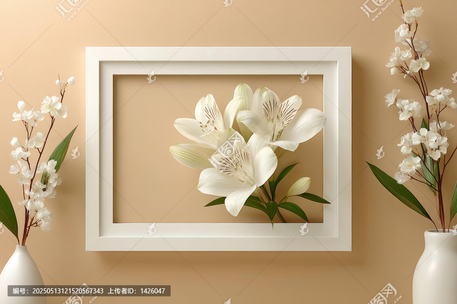 米白色花朵装饰画框