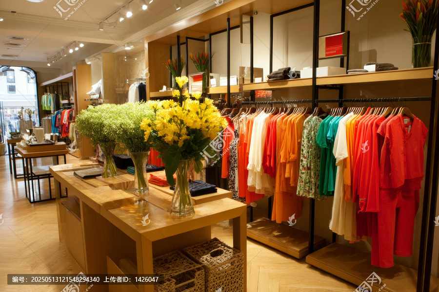 时尚精品服装店花卉展示