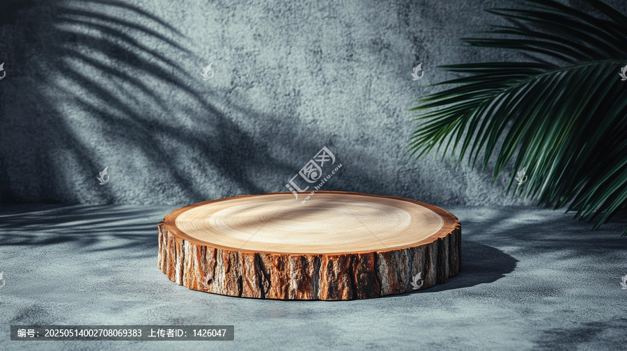木质圆盘展示台与热带风情