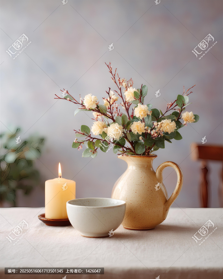 温馨花艺与烛光