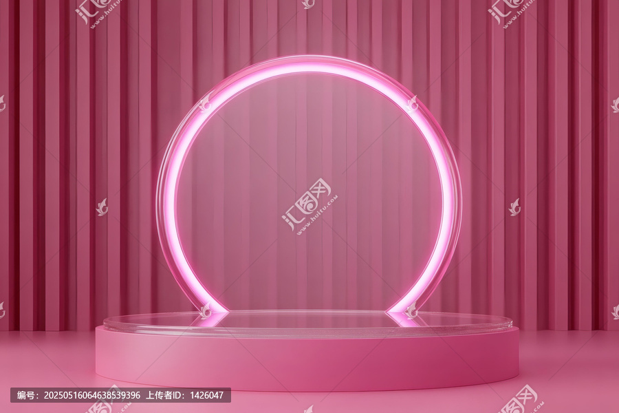 粉红色霓虹圈展示台