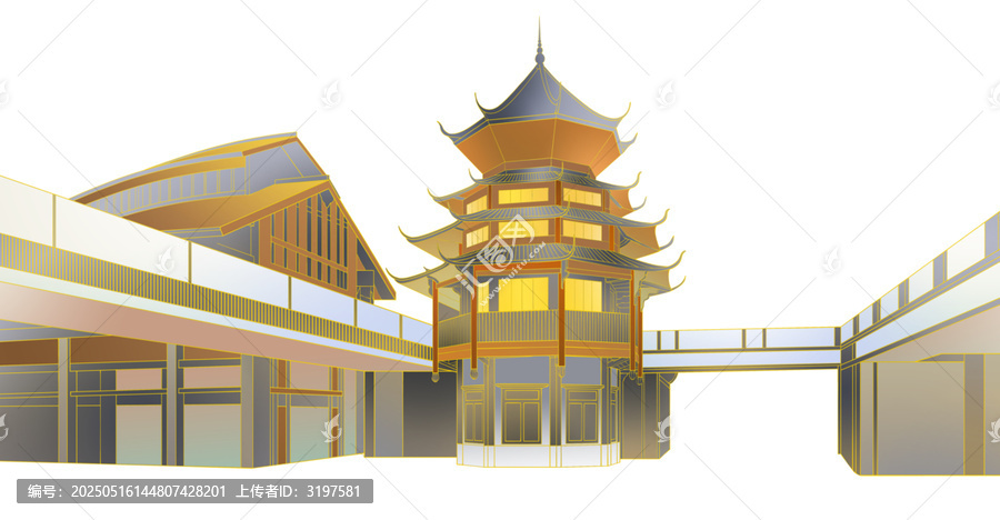 中式塔楼与现代建筑组合