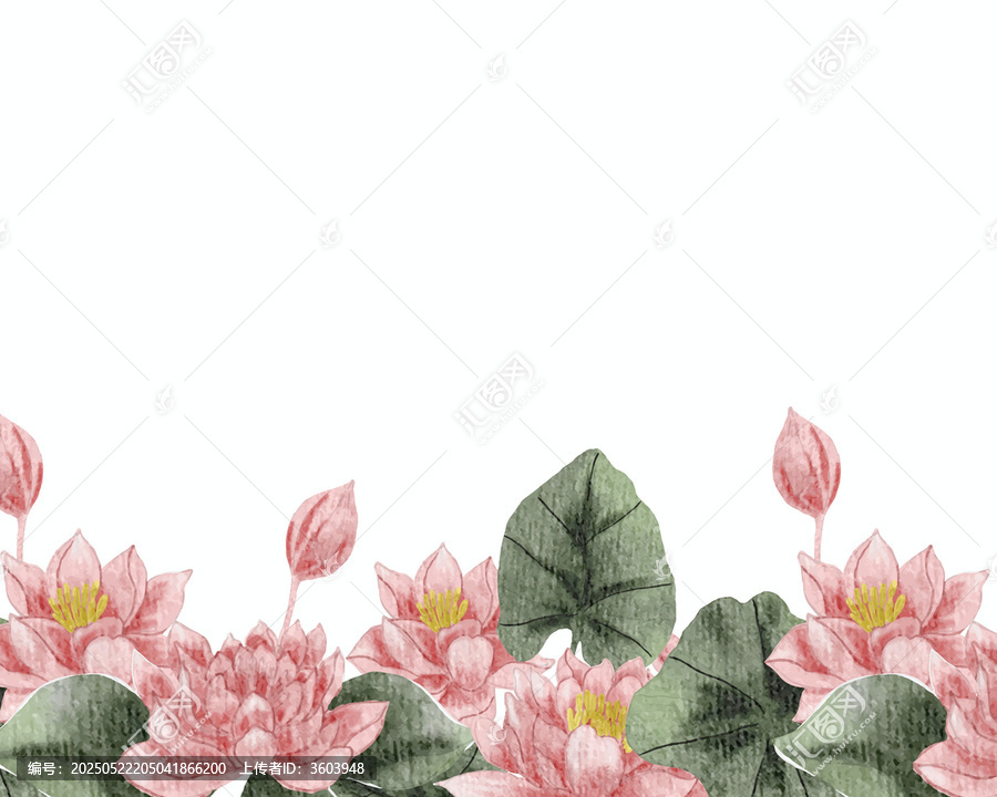 手绘粉色荷花与荷叶矢量边框