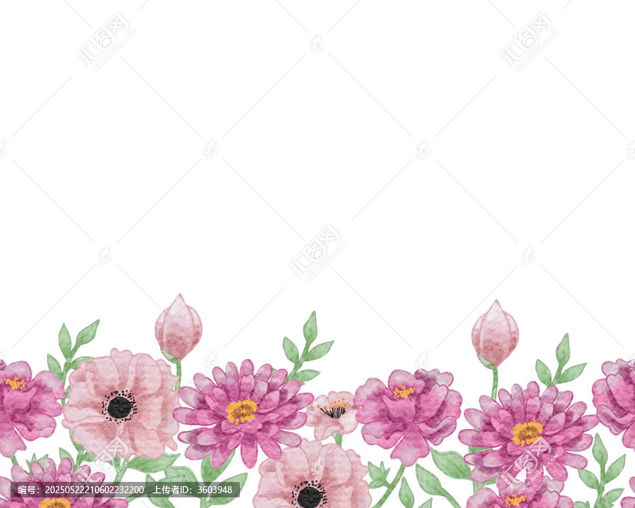手绘粉色花卉边框矢量图案
