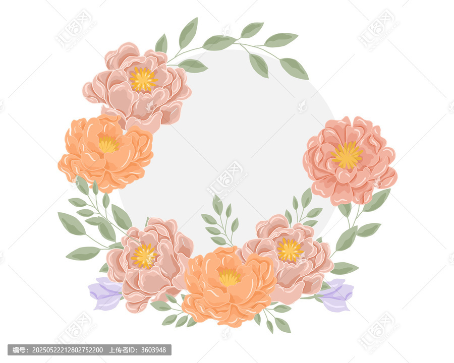 手绘花卉圆形装饰矢量图案