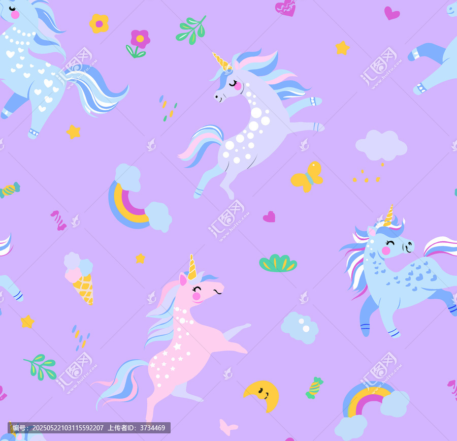 梦幻独角兽卡通图案背景
